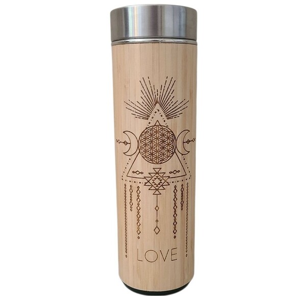 bhavana "love" bamboo and stainless reusable water bottle 18 ounces - Picture 1 of 5